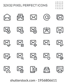 Simple Interface Icons Related to Mail. Email, Letter in an Envelope, Sending a Message, Departure of Letter, Mailbox. Editable Stroke. 32x32 Pixel Perfect.