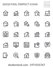 Simple Interface Icons Related to Real Estate. Realty, Property, Home Loan. Editable Stroke. 32x32 Pixel Perfect.