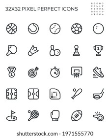 Simple Interface Icons Related To Sport. Athletics, Olympic Games, Playing Fields, Sports Balls. Editable Stroke. 32x32 Pixel Perfect.