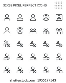 Simple Interface Icons Related to User and Profile. Editable Stroke. 32x32 Pixel Perfect.