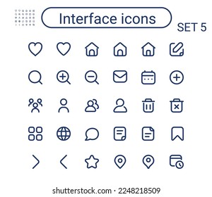 Simple interface outline icons set. Round mini vector icons. Pixel perfect.