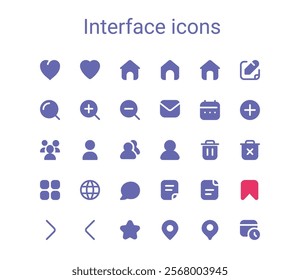 Simple interface solid icons set. Round mini glyph vector icons.