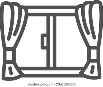 Simple interior supplies line drawing single item icon curtain