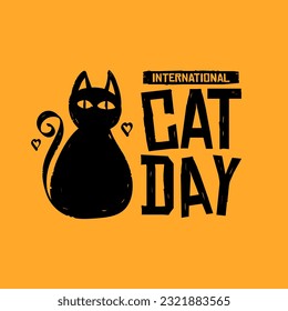 Simple International Cat Day Banner With Hand Drawn Cat Silhouette and Bold Logo Title