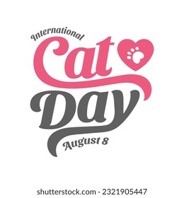 Simple International Cat Day Hand drawn vector logotype with lettering typography cat paw isolated on white background