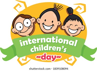 Einfache internationale Kindertagsfeier für Vektorbanner. Glückliche Kinder mit großem Lächeln