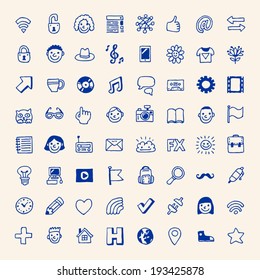 Simple internet hipster icons set. Vector. Hand drawn. 