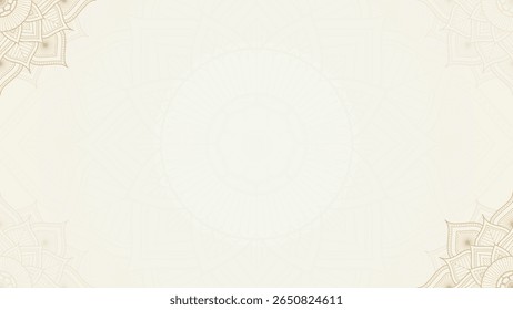 Simple Intricate Decorative Mandala Horizontal Background with Gold Brown Highlights on a Soft Beige Canvas