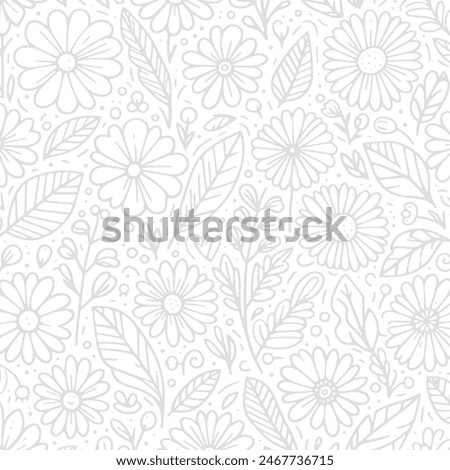 Simple Intricate Monochromatic Floral Pattern Texture with Outlined Flowers and Leaves
