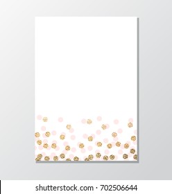 Simple Invitation Background With Gold Glitter Dot And Pink Circles Border.