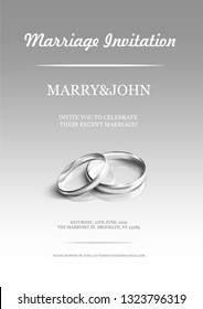 Simple Invitation Card With Wedding Rings On Light Background. EPS10 Vector