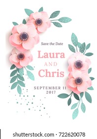 A simple invitation template with pink flowers. Design a cover with and place for text. Spring poster for the holiday, bright, the market.