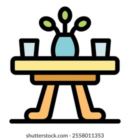 Simple, inviting design of a wooden table displaying a vase with plant stems and two glasses, ideal for home decor themes