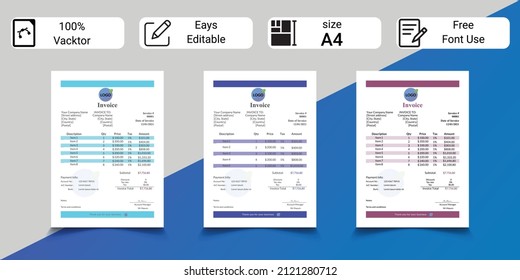 Simple invoice design. template. Bill form business invoice accounting.