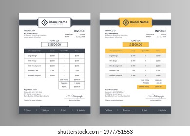 simple invoice design template in black and yellow