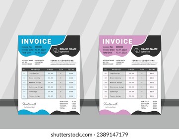 plantilla de factura de empresa profesional de formato de factura simple con diseño de vector