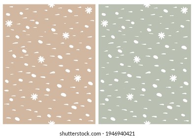 Simple Irregular Geometric Seamless Vector Patterns. Hand Drawn Circles and Spots Isolated on a Brown and Green Background. Cute Abstract Doodle Print ideal for Fabric, Textile. Abstract Doodle Print.