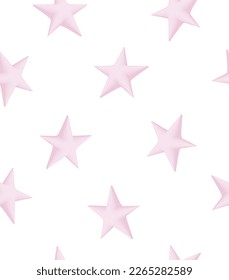 Simple Irregular Seamless Vector Pattern with Pastel Pink Stars isolated on a White Background. Cute Starry Print for Fabric,Textile,Wrapping Paper. Infantile Style Galaxy Repeatable Design.