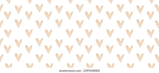 Simple Irregular Seamless Vector Pattern with Hand Drawn Hearts. Gradient Beige Hearts on a White Backgrund. Abstract Romantic Backdrop. Valentine's Day Holiday Endless Print with Tiny Hearts. RGB.