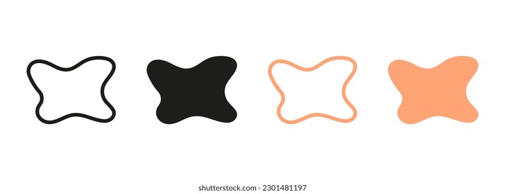 Forma simple de color y negro suavizado irregular. Colección Pebble, Stone, Drop. Líquido mínimo. Forma de blobs abstracta orgánica. Línea de bloqueo aleatorio y juego de silueta. Ilustración de vectores aislados.