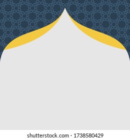 Simple Islamic Arabic Ornament Square Frame Template with elegant pattern background. Combination colors of gray, blue, and yellow. Design Template for invitation, cards, poster, flyer and more.