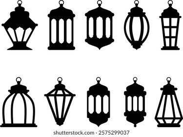 Simple Islamic lantern silhouette design collection in white background