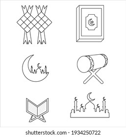Simple Islamic line art Icon Set, Ramadan Kareem, Mubarak Eid
