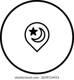 Simple Islamic Location Icon: Star and Crescent Moon Symbol in a Location Marker