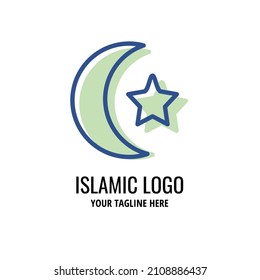 simple islamic moon and star logo template. lineal color style.