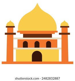 Simple islamic mosque building flat icon vector illustration, moslem mosque architecture clip art, ikon gambar mushola or masjid simpel, isolated on white background