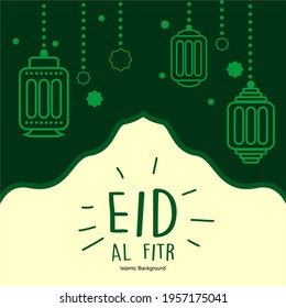 simple islamic vector eid al fitr with line art lantern on green