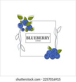 Simple isolated berry packaging design, blueberry flavored. Juicy line drawing for label. Freehand vector illustration isolated on white background.
