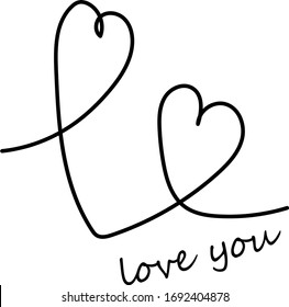 Simple isolated black hand drawn heart symbols element for decoration of background, wallpaper, texture, banner, label, etc. in a romantic time. The inscription love you. vector design