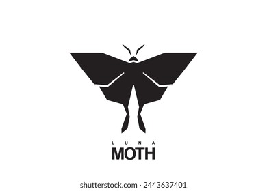 Simple isolated black moth or butterfly on white background,Insect silhouette vector.