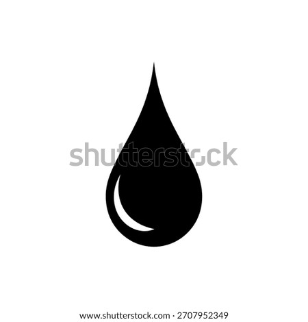 A simple, isolated black water drop with a subtle reflection, set against a clean white background, emphasizing purity and simplicity.