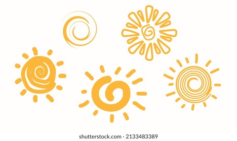 simple isolated childish hand drawn lines, yellow, orange ray or for banner, background, wallpaper, cover etc. Sunburst doodle vector design for you.