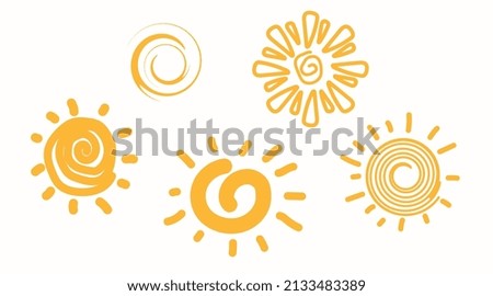 simple isolated childish hand drawn lines, yellow, orange ray or for banner, background, wallpaper, cover etc. Sunburst doodle vector design for you.