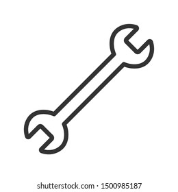 Simple isolated double headed wrench outline, Open-ended spanner icon, Repair / Maintenance symbol