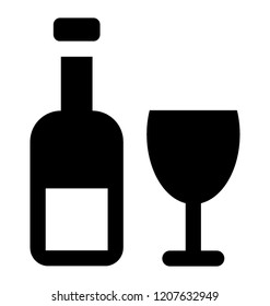 
A simple isolated glyph icon vector of champagne bottle and glass
