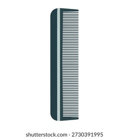 Simple isolated graphic illustration of a dark teal plastic hair comb featuring fine teeth shown vertically against a stark white background perfect for hygiene concepts.