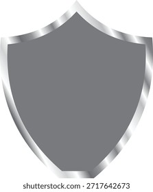 Un escudo gris simple y aislado con un borde metálico plateado brillante, que simboliza la protección, la seguridad o el logro.
