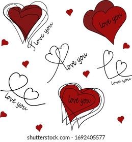 Simple isolated hand drawn heart symbols element for decoration of background, wallpaper, texture, banner, label, etc. in a romantic time. The inscription love you. vector design