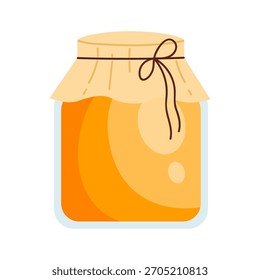 Simple isolated honey jar with rustic paper lid for food production and packaging vector illustration