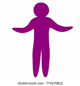 Simple isolated human figure vector in flat purple with  both arms raised at sides. 
 Suitable for a variety of poses, including hugging and shrugging.  Transparent background in vector file.