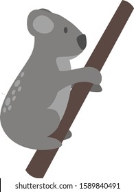 Simple isolated koala vector. Gray koala on a branch silhouette illustration. 