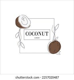 Simple isolated packaging design, coconut flavored. Juicy line drawing for label. Freehand vector illustration isolated on white background.