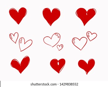 simple isolated red hand drawn heart symbols element for decorating background, wallpaper, texture, banner, label etc. in romantic time. vector design.