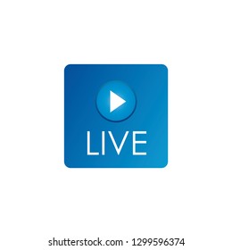 Simple isolated round live button and blue background frame for broadcasts or web streams - Vector Illustration