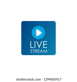 Simple isolated round live stream button and blue background frame for broadcasts or web streams - Vector Illustration