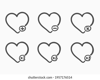 simple isolated set of childish doodle hand drawn black thick stroke heart symbols  line art icon vector design